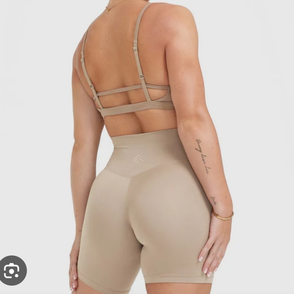 Oner Active High-Waist Athletic Bike Shorts in Beige
